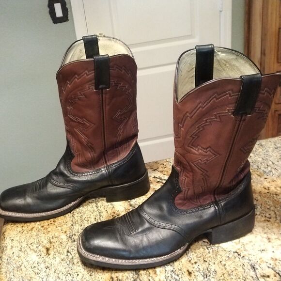 Durango Men’s Leather Cowboy Boots Black/Brown Embroidered Uppers DB4112 Sz 11D - Picture 4 of 12